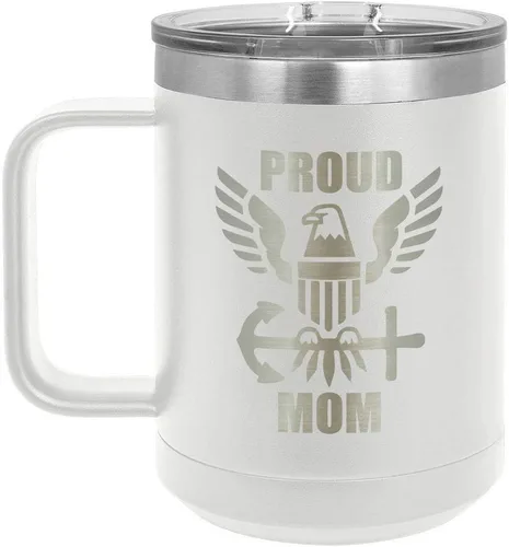 Vista 12 de PROUD NAVY MOM BLACK Taza de café de 15 oz con tapa deslizante Taza de café de viaje aislada Ideas de regalos del día de la madre de hijo o hija