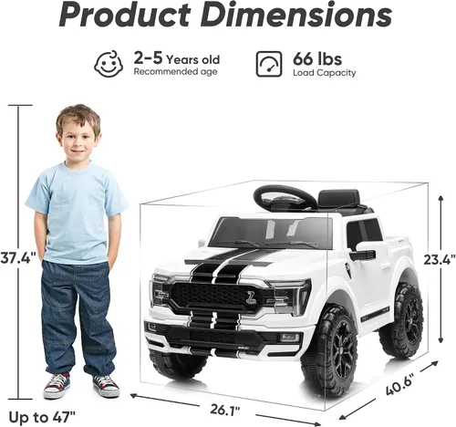 Vista 9 de Ford Shelby F150 24V Ride on juguete para niños 3-6 coche eléctrico con Blanco