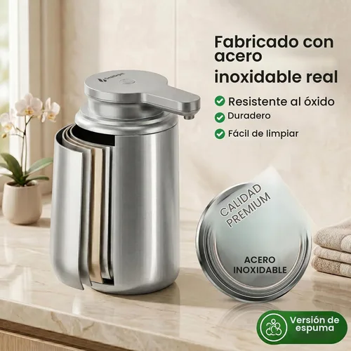 Vista 7 de GentleJet WaveJet - Dispensador automático de jabón espumoso con sensor sin contacto, USB-C recargable, acero inoxidable 304, IPX5 resistente al