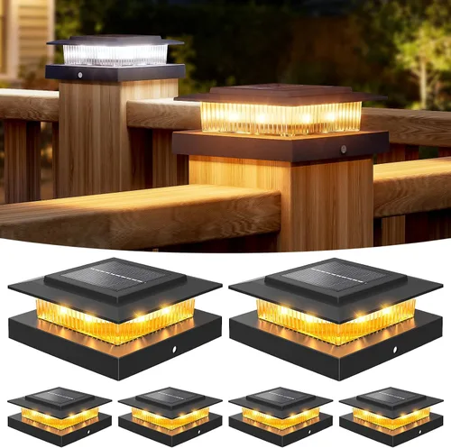 Vista 19 de NIORSUN - Luces solares de poste de 4 x 4 que cambian de color, luz solar para poste, paquete de 12 unidades, color blanco RGB Solar Post Cap Lights