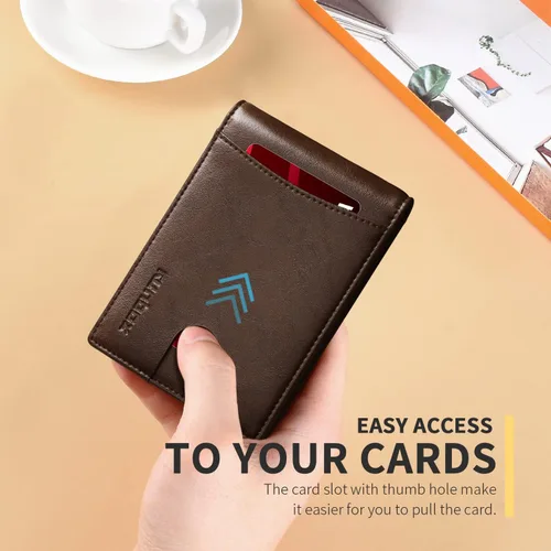 Vista 4 de RUNBOX Minimalist Slim Wallet for Men with Money Clip RFID Blocking Front Pocket Leather