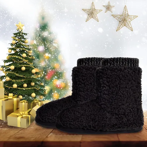 Vista 5 de Pantuflas cómodas y cálidas de forro polar sintético para mujer, con forro de felpa, suela antideslizante para interiores y exteriores