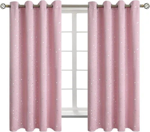 Vista 129 de BGment Cortinas opacas para dormitorio infantil, con aislamiento térmico, con ojales, estampado de estrellas plateadas, cortinas para oscurecer