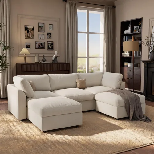 Vista 11 de Sofá modular Cloud de 100 pulgadas con reposabrazos curvo, moderno sofá modular con otomana de almacenamiento, cómodo sofá de nube de gran