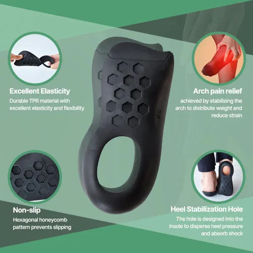 Vista 3 de Plantillas de soporte de medio arco para hombres y mujeres – Insertos ortopédicos finos para fascitis plantar, pies planos, arcos altos