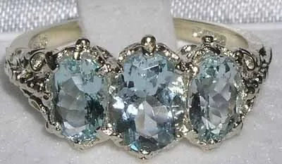 Vista 4 de Anillo de plata de ley 925 auténtica aguamarina para mujer