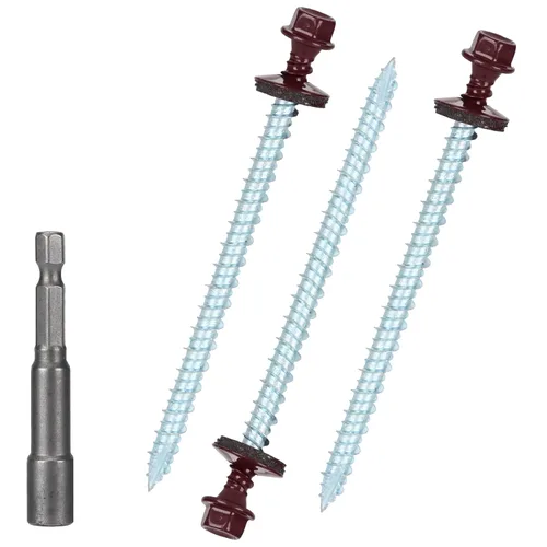 Vista 8 de Tornillos para techos de metal de 10 x 1 pulgada, tornillo para techo de chapa metálica con cabeza hexagonal negra y arandela EPDM para techos