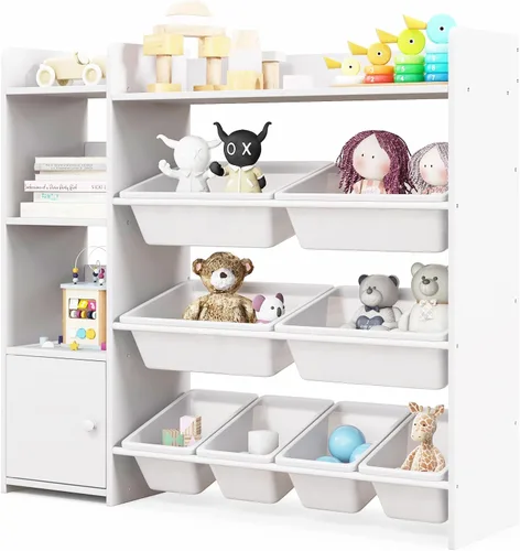 Vista 12 de Costzon Organizador de almacenamiento de juguetes para niños, estantería de 4 niveles con 8 cajones extraíbles, estantería Montessori para niños