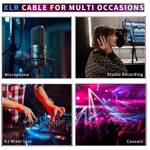 Vista 7 de Cables XLR de 3 pies, 4 unidades, cables de micrófono macho a hembra, 3 pines, conectores codificados por color chapado en oro para micrófonos