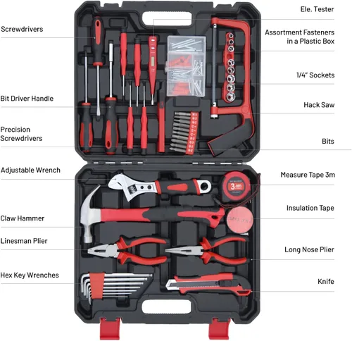 Vista 3 de Hantinstom Kit de herramientas para el hogar de 108 piezas con caja de herramientas de plástico, ideal para estudiantes universitarios, uso
