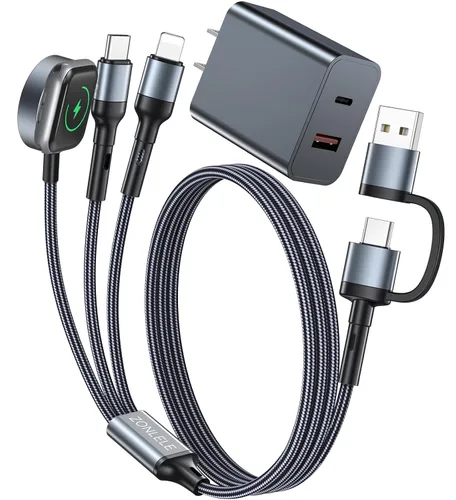 Vista 10 de Esenciales de viaje para cargador de Apple Watch, cable de carga múltiple para iPhone 17, cable USB C para iWatch, Car Cruise RV Camping Essentials