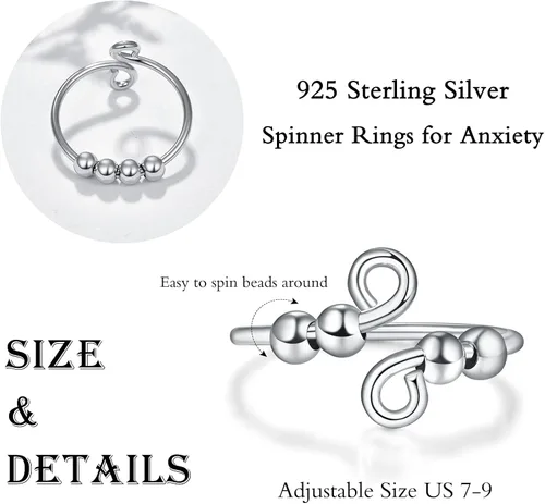 Vista 3 de PRAYMOS Anillo de plata de ley 925 ajustable abierto para mujer con caja de joyería, Plata Esterlina