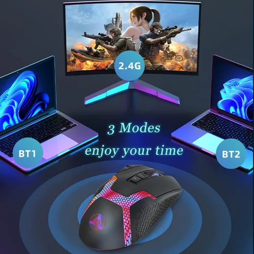 Vista 3 de NYIEFADA Ratón Bluetooth inalámbrico recargable, reposamuñecas, 4000 DPI, 10 botonesatajos, diseño ergonómico de silencio USB-C RGB, mano derecha
