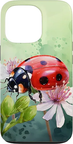 Vista 10 de Funda para iPhone 16 con diseño de mariquita en flores, color verde