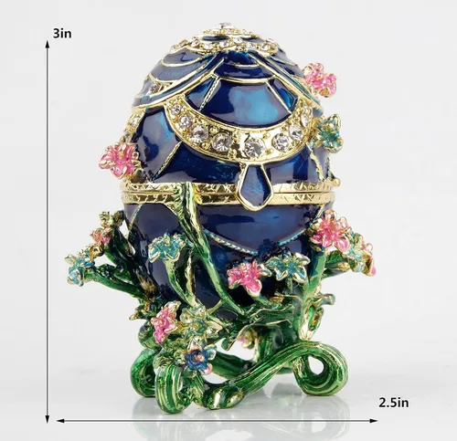 Vista 2 de SEVENBEES Caja de joyería pintada a mano con diseño de huevos Faberge con bisagras con esmalte rico y diamantes de imitación brillantes, regalo