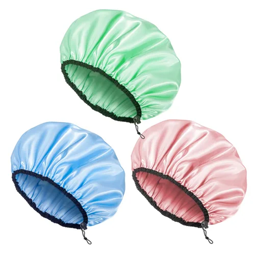 Vista 9 de Auban Gorro de ducha para mujer, ajustable, reutilizable, extragrande, gorro de baño impermeable de doble capa, exterior impermeable, forro de EVA