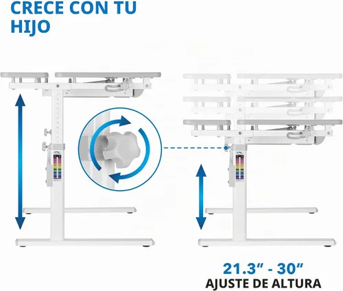 Vista 5 de Mount-It! Escritorio ajustable para niños con escritorio inclinable, mesa de estudio de altura ajustable con cajón de almacenamiento, escritorio