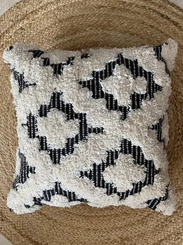 Vista 6 de Juego de 2 fundas de almohada bohemias para sofá, 18 x 18 y 20 x 20 pulgadas, de algodón, tejidas a mano, copetudas, fundas de almohada decorativas