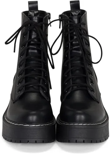 Vista 4 de Chariot & Co Pure- Botas de tobillo de moda con suela gruesa para mujer, con cordones y cremallera lateral