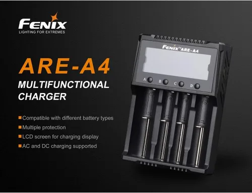 Vista 3 de FENIX are-Cargador de batería inteligente multifuncional A4 para baterías recargables populares (18650, 21700, 16340) con organizador