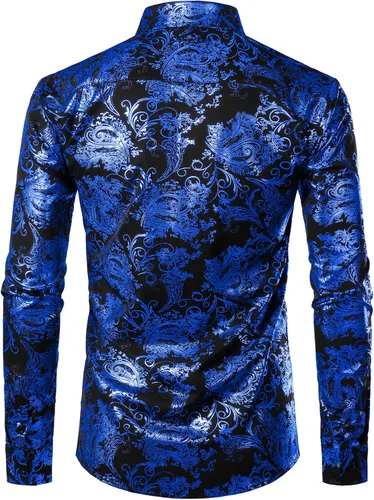 Vista 2 de ZEROYAA Camisa de vestir de lujo con estampado de cachemira dorado y elegante para hombre