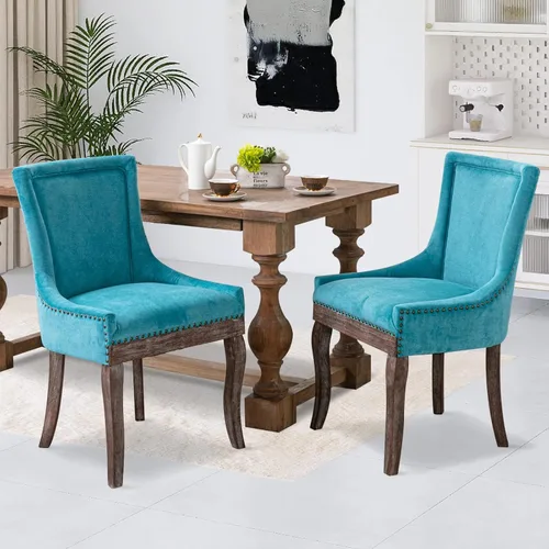 Vista 9 de Juego de 2 sillas de comedor, sillas tapizadas de cocina y comedor, sillas de tela gruesa con patas de madera maciza de tonos neutros, cabeza