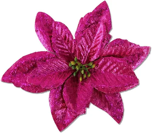 Vista 23 de YYCRAFT 12 flores artificiales de seda brillante con purpurina para decoración de árbol de Navidad (plata, 8 pulgadas)
