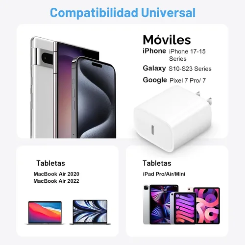 Vista 4 de Cargador de carga rápida para iPhone 17, 16, 15, paquete de 2+2 cargadores de pared USB C de 20 W con cable de carga rápida de 6 pies compatible