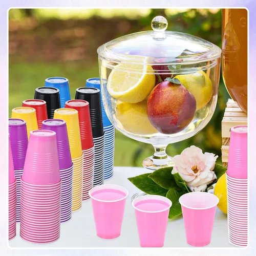 Vista 3 de Uiifan - 50 vasos desechables de plástico rosa de 9 onzas para bebidas