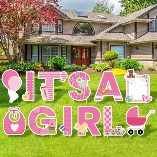 Vista 8 de Elcoho 11 carteles azules con estacas con texto en inglés "IT'S A Boy", incluye letras, globo, biberón, letrero para chupete de bebé para decoración