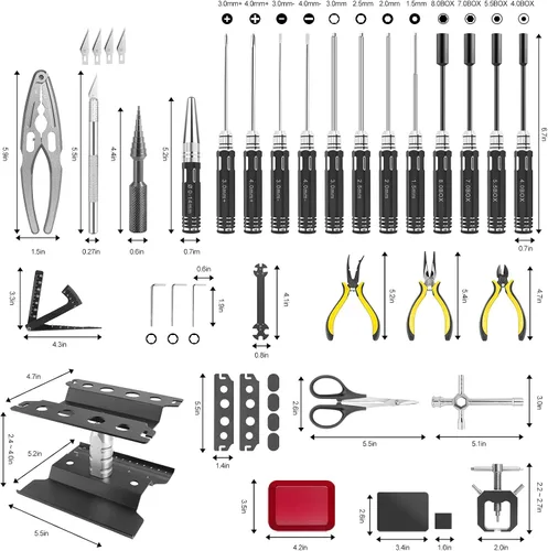 Vista 8 de RC Station Kit de herramientas RC 26 en 1 Kit de herramientas de coche RC Multi RC Herramientas Destornillador Alicates Set Plano, Phillips, Hex, RC