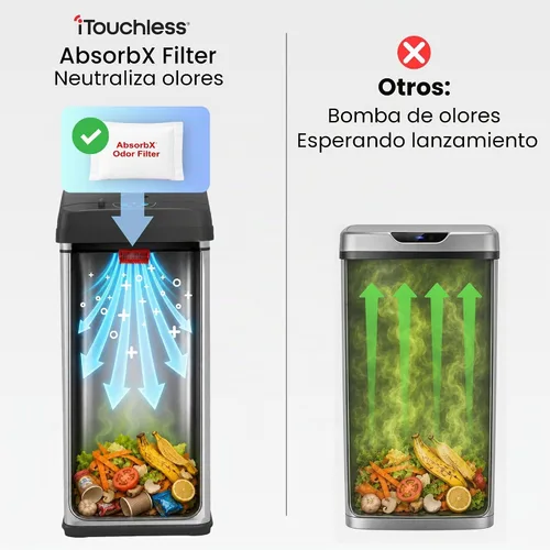 Vista 6 de [Usado] iTouchless - Cubo de basura para cocina de 13 galones, con sensor, con ruedas Plata clara/negro