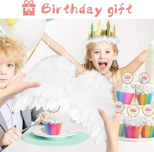 Vista 8 de AMOR PRESENT Kids Angel Wings, Angel Feather Wings and Halo Headband Angel Wings for Kids Angel Costume Photo Prop Cosplay