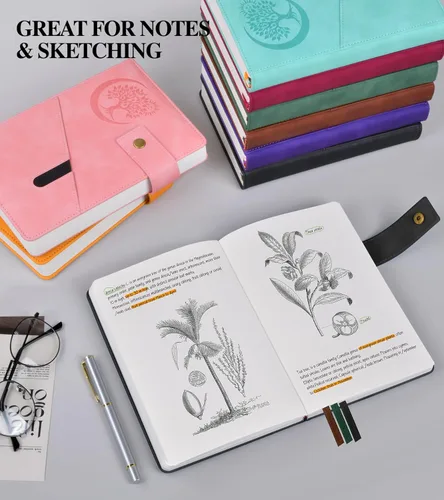 Vista 4 de PAIBAS Cuaderno en blanco, cuaderno de bocetos A5 de cuero de tapa dura con 200 páginas de papel grueso en blanco para hombres y mujeres, diario
