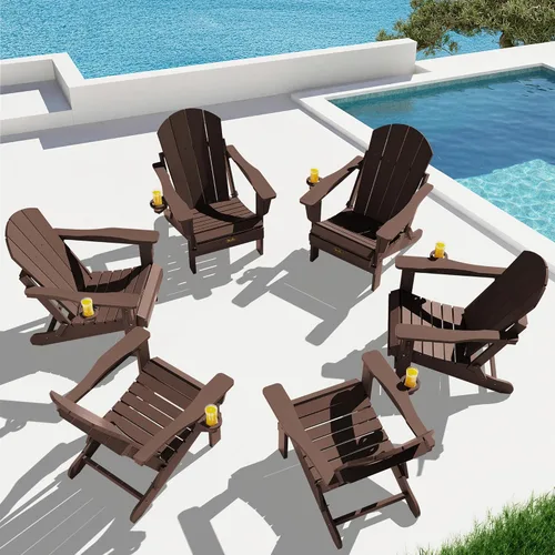 Vista 59 de SERWALL Silla Adirondack plegable para exteriores, silla de patio con portavasos - Ejército