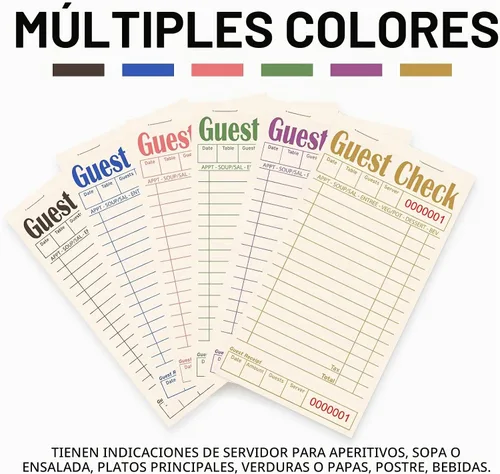 Vista 5 de Libros de cheques de invitados para servidores, bloc de notas de servidor, paquete de 12, papel de color natural, bloc de notas para camarera