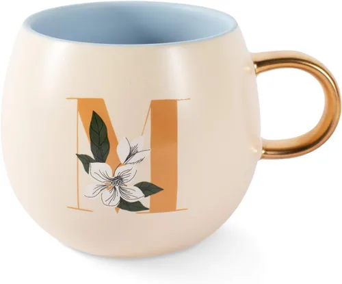 Vista 22 de Fringe Studio Taza Redonda de Gres, Monograma Floral Letra "E" 3.38" DIA. X 3.5"H, 14 fl.oz., con Asa Dorada Pintada a Mano (428047)