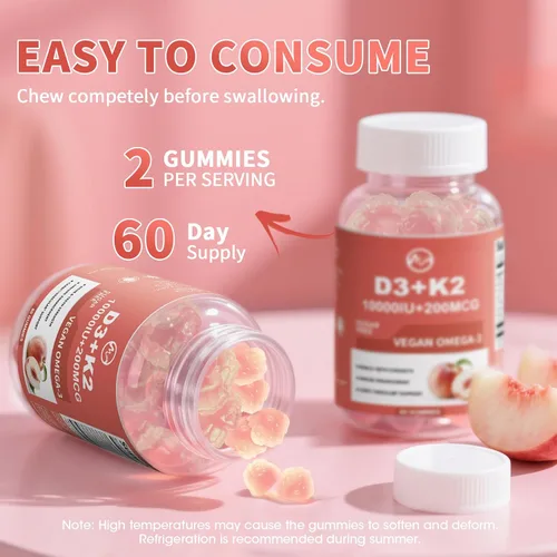Vista 7 de Gomas de vitamina D3 K2 de M inch, vitamina D3 10000UI, K2 (MK-7) 200mcg, suplemento de vitamina D3 con K2 6-en-1 con Omega-3, magnesio y calcio