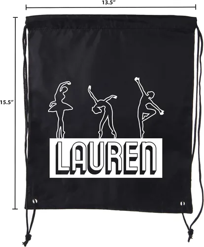 Vista 2 de Mato & Hash Bolsas de baile personalizadas, mochilas con cordón de ballet, mochilas de baile personalizadas para niñas, 3 Bailarines-negro, Cordón