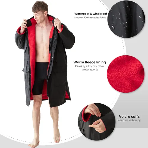 Vista 7 de Parka de natación impermeable cálida para adultos, bata cambiadora con capucha de gran tamaño, poncho de invierno de felpa para deportes acuáticos
