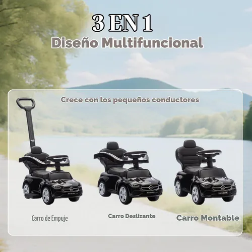 Vista 3 de Qaba Mercedes-Benz Clase C - Coche de empuje 2 en 1 con licencia 18-36 M Negro