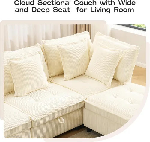 Vista 6 de Sofá modular modular en forma de L de 102.5 pulgadas con almacenamiento, sofá de asiento profundo de 4 plazas con cojines copetudos y almohadas