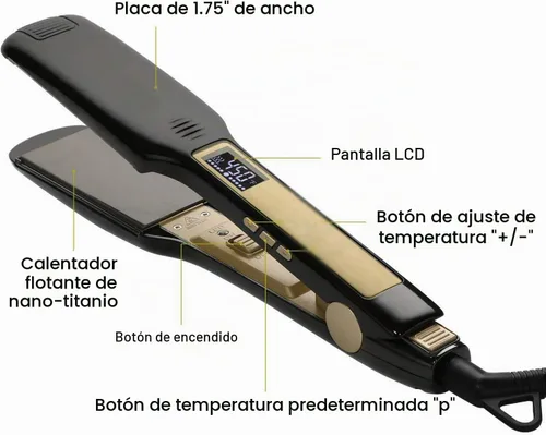 Vista 5 de WALLER PAA Plancha plana de titanio de 1.75 pulgadas, alisadora de pelo Pro se calienta rápidamente, ajustes de calor ajustables, apagado