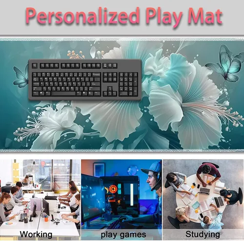 Vista 4 de Alfombrilla de mouse grande para juegos + reposamuñecas + posavasos combinados, 31.5 x 11.8 pulgadas, tapete de extensión antideslizante duradero