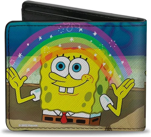 Vista 2 de Buckle-Down Nickelodeon - Billetera, plegable, con diseño de Bob Esponja, con diseño de arcoíris sonriente, piel vegana, Spongebob Squarepants