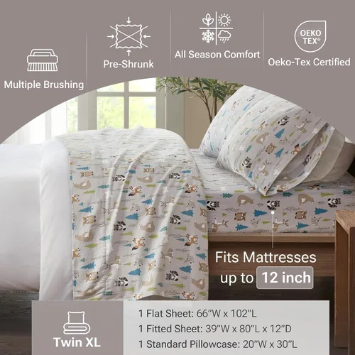Vista 302 de Sleep Philosophy - True North - Juego de sábanas de franela, 100% de algodón, cómodo, bonito y muy suave, con bolsillo elástico que se adapta a