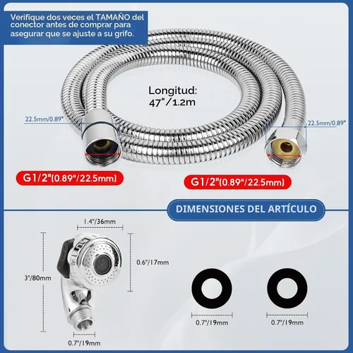 Vista 4 de Kit de rociador de manguera de tazón de champú con conector G1/2 pulgadas, manguera de champú de acero inoxidable de 47 pulgadas con cabezal