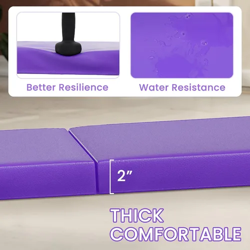 Vista 5 de Fitvids Esterilla de gimnasia plegable para hacer ejercicio, 2 x 6 x 2 pulgadas, con asas de transporte, de alta densidad, antidesgarros, portátil