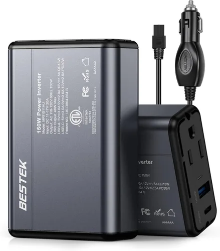 Vista 11 de BESTEK Inversor de corriente 150W DC 12V a 110V Convertidor de CA 4.2A Dual USB Adaptador de enchufe de coche Convertidor de salida (azul)