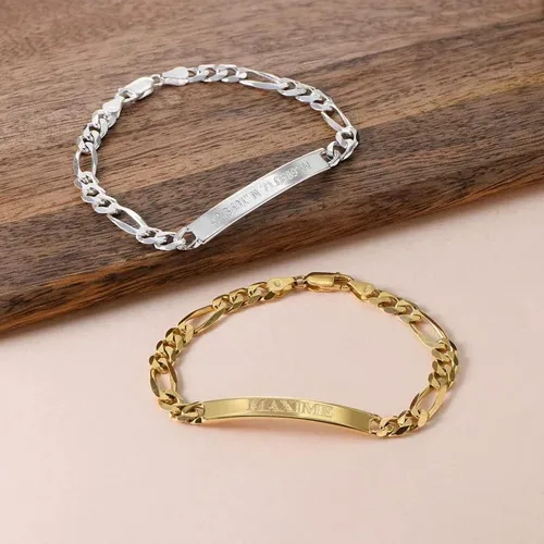 Vista 2 de THOYAS Pulsera de identificación personalizada para hombre, chapada en oro de 18 quilates, cadena Figaro de 0.197in, pulseras de identificación